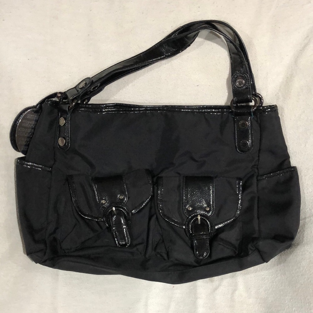 Kenneth Cole black nylon purse with patten leather trim